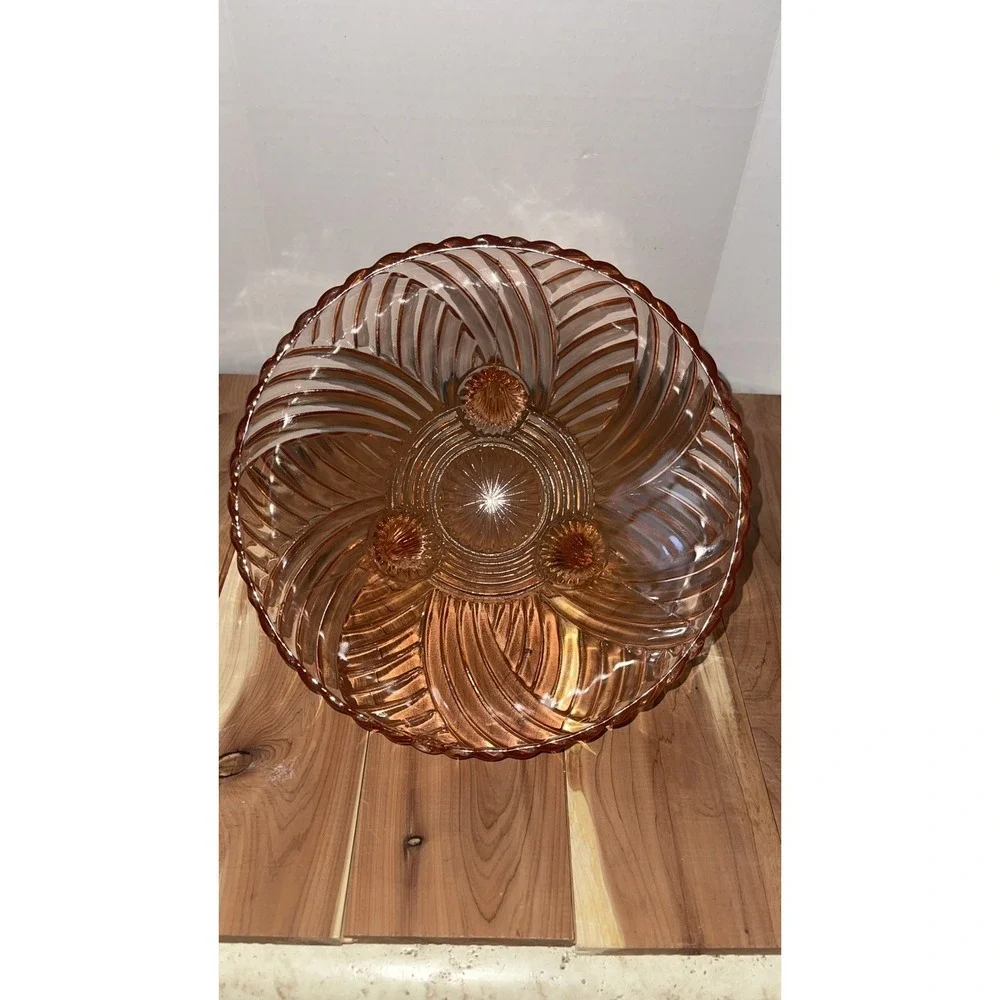 Anchor Hocking Pink Depression Prismatic Swirl 3-Footed 8.5